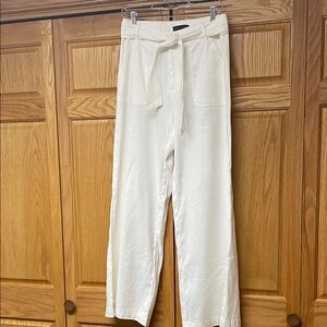 Banana Republic White High-Rise Tie-Waist Trousers